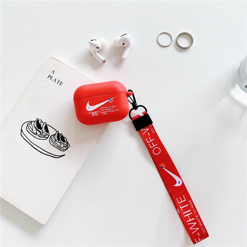 With strap Nike Off White Silicone Airpod Case Keychain with | Etsy