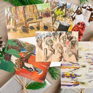 5 Pack di biglietti di auguri africani assortiti / ART originale / biglietti di auguri africani / biglietti di Natale / assortimento di biglietti / Natale originale
