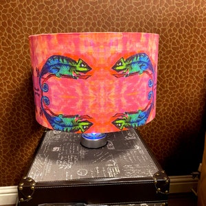 Chameleon  Lampshade - Linen lampshade - Drum Lampshade - African Lampshades - Handmade Lampshade - Luxury Lampshade - Pink Lampshade