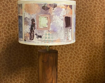 Girl and her Dog/Leather Lampshade/Bespoke lampshade/Unique Gift/Interior Design