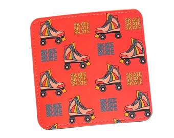 Leather  Square Skaking  Coaster/ Skating/ Skater Gift/  Birthday Gift/ Pink Coaster/ Roller Skates