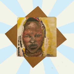 Masai 12cm x12cm square unique postcard - african art- Masai Art - Postcard Prints - mini art prints - african culture - postcard/envelope
