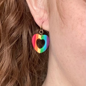Rainbow Love: Heart-Shaped Pride Polymer Clay Earrings image 2