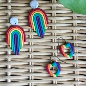 Rainbow Love: Heart-Shaped Pride Polymer Clay Earrings image 3