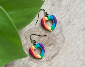 Rainbow Love: Heart-Shaped Pride Polymer Clay Earrings