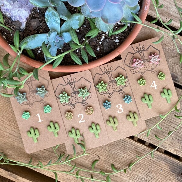 3 pack stud earrings, succulent earrings, cactus earrings