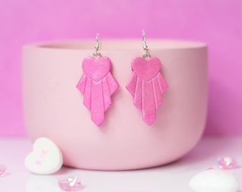 Pink Drop Earrings, Heart Earrings, Polymer Clay Earrings, Kawaii Jewelry, Kawaii Heart Earrings, Valentines Day Earrings
