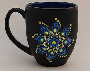 Hand Painted Mandala Mug - Blue & Yellow