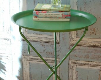 Side table JAMES vintage metal table round green