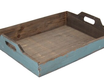 Landhaus Holztablett BLUE im Shabby Chic, zwei Griffe, antikblau patiniert, 50 cm