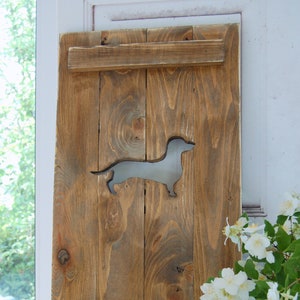 Rustic country house shutter dog, dachshund, shabby antique chic nut colors handmade
