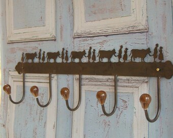 Wandgarderobe Landhaus Garderobe shabby chic Hakenleiste mini Guß Eisen Metall
