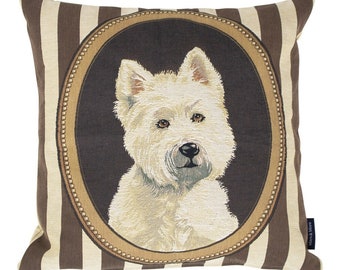 Hochwertiges Landhaus Kissen GOBELIN inkl. Inlett 45 x 45 cm Westy Terrier, Hund