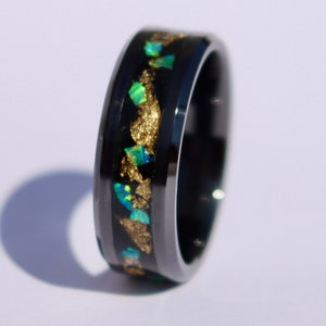 The Pot of Gold Ring, Handmade Black Ceramic Ring, St. Patrick&#39;s Day Ring, Gold Inlay Engagement Ring, Wedding Band for Men and Women