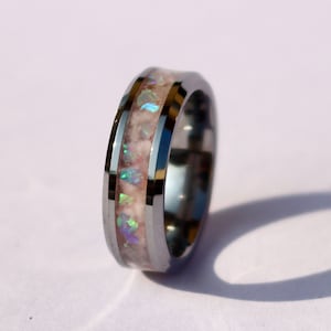 The Blossom Ring, Handmade Glow Ring, Pink Opal Inlay Engagement Ring, Glow in the Dark Wedding Band for Women, Breast Cancer Awareness