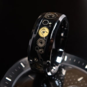 The Steampunk Ring, Black Titanium Carbide,Tungsten Watch Engagement Ring,  Wedding Band for Men & Women