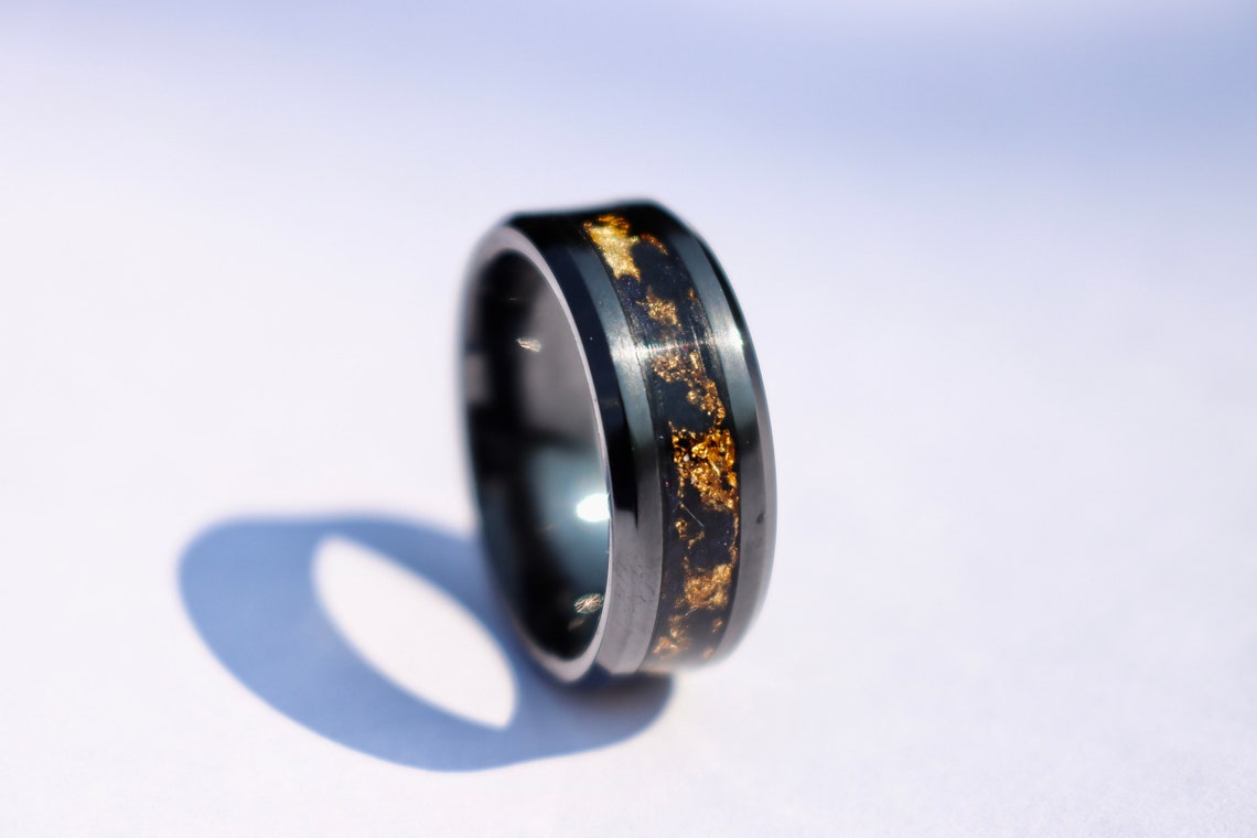 The Gold Rush Ring Handmade Black Ceramic Ring Gold Inlay - Etsy