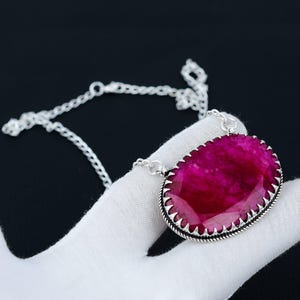 Kashmir Ruby Gemstone Handmade 925 Sterling Silver Chain Necklace Jewelry Lovely Kashmir Ruby Jewelry Handmade Necklace For Her Wedding Gift