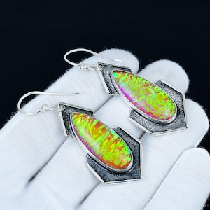 Multi Color Fire Opal Teardrop Earrings, 925 Sterling Silver Earrings, Fire Opal Jewelry, Beautiful Earrings, Handmade Earrings Love Gift