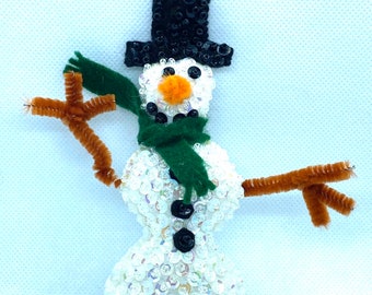 Sequined Felt Snowman Ornament