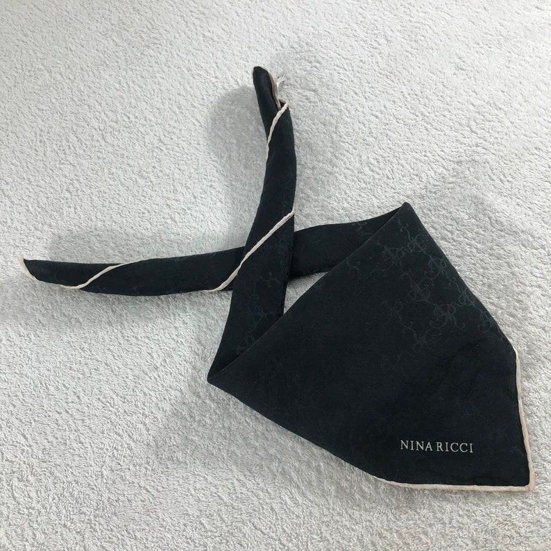Vintage Nina Ricci Handkerchief Pocket Square Neckerchief Face Mask Floral Babushka Bandana Christmas Gift Head Band Hair Tie