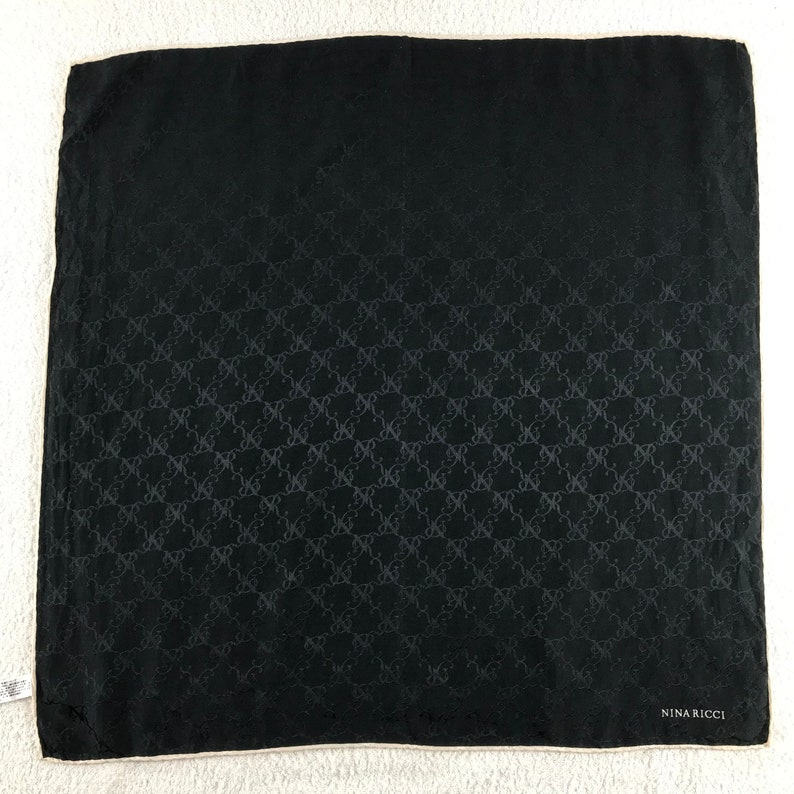Vintage Nina Ricci Handkerchief Pocket Square Neckerchief Face Mask Floral Babushka Bandana Christmas Gift Head Band Hair Tie