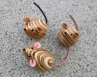 Striped handmade wooden mouse