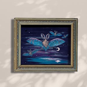 Sombras ao luar: morcegos em voo - Impressão artística em giclée de pintura acrílica