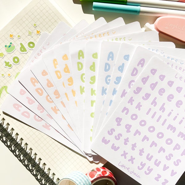 Hoja de pegatinas de letras/Pegatinas Bujo/Diario/Estacionario/Letras Pastel/Paquete de pegatinas/Hoja de pegatinas del alfabeto/Bullet Journaling/Polco