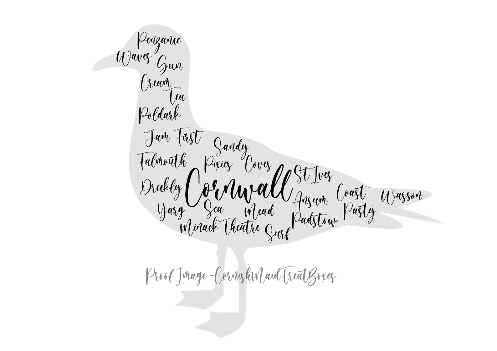 Cornwall Gift/ Seagull/ Word Art/ Cornish Gift/ Cornwall Etsy