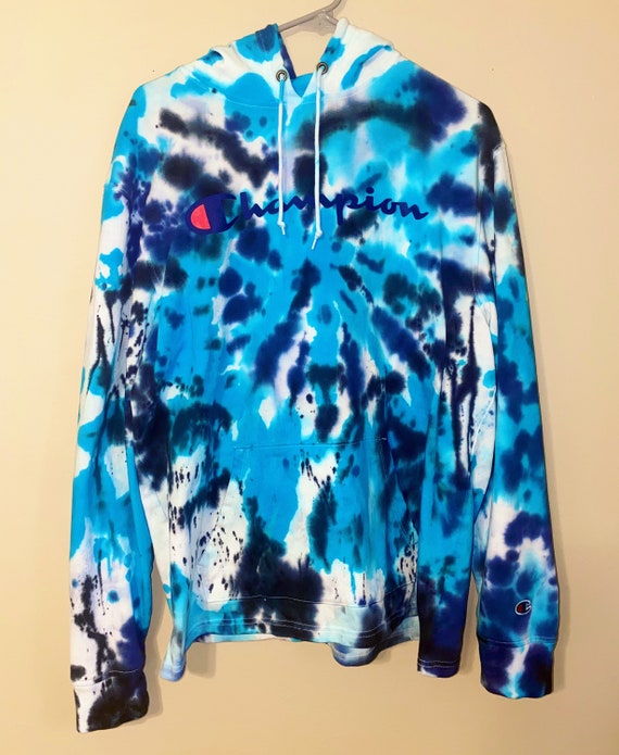 champion tie dye hoodie blue
