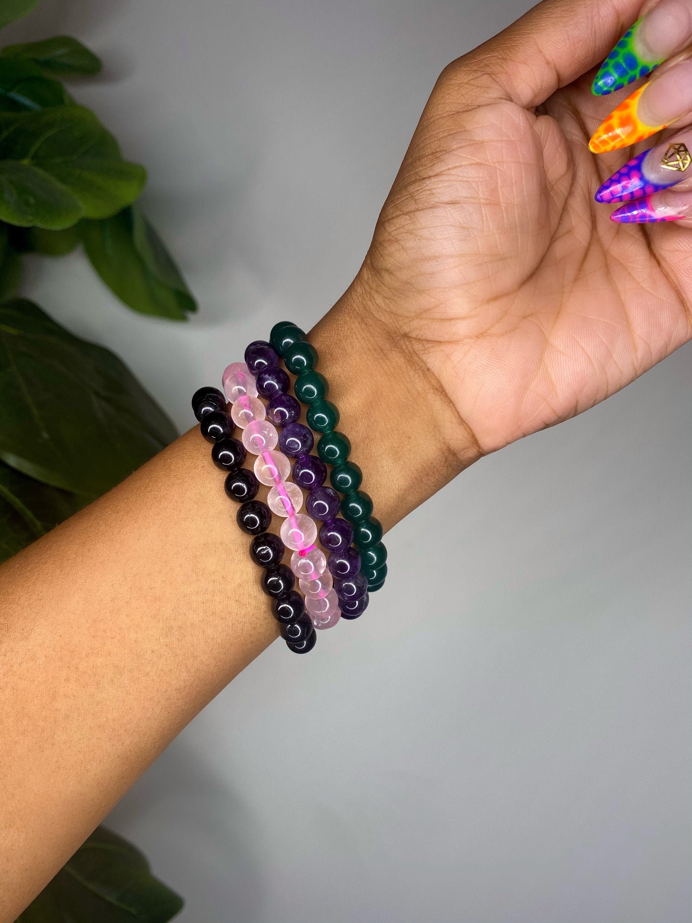 Crystal Bracelets- Mix & Match | 8mm- Rose Quartz, Amethyst, Green Ja…