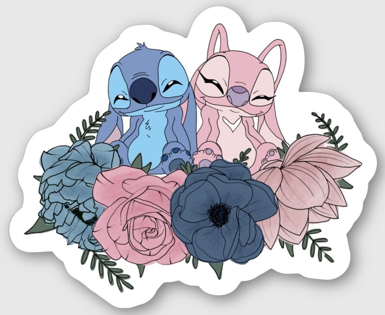 X4 Floral Stitch and Angel Disney Sticker.