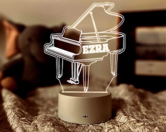 Piano Night Light, Child Table Lamp, Gift for Piano Teacher, Custom Name Lamp, Childrens Bedroom Decor, Birthday Gift, Gift for Kids