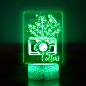 Photo Camera Night Lamp - Gift for Photography Lover - LED Night Light - Gift for Photographer - Custom Name Night Light - Gift for Him