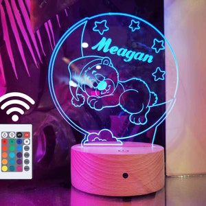 Moon Bear Night Lights, Color Changing Night Lamp, Children Bedroom Decor, Baby Night Lamp, Bedroom Lights, Birthday Present, New Born Gifts