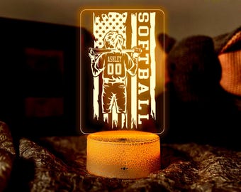 Personalized Softball Girl Night Light - 16 Color LED Lamp
