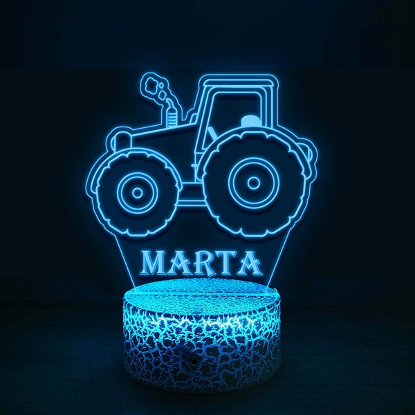 Veilleuse de tracteur personnalisée, lampes de nuit de chambre de garçons, lumières de bureau de chambre d'enfants, décoration de maison de tracteur, cadeaux personnalisés pour fils, cadeau pour des amis