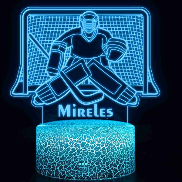 Veilleuses hockey sur glace, décoration de chambre de garçon, cadeau hockey sur glace, cadeaux adolescents, lampe de chevet garçon, cadeau pour joueur de hockey, cadeau équipe scolaire