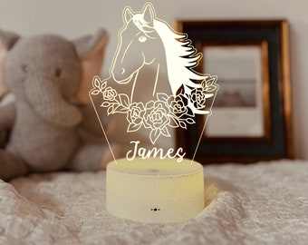 Gepersonaliseerde paardennachtlampje, dierenhuisdecor, kinderlicht, paardencadeau, paardenkwekerij decor, vaderdagcadeau, paardenliefhebber cadeau