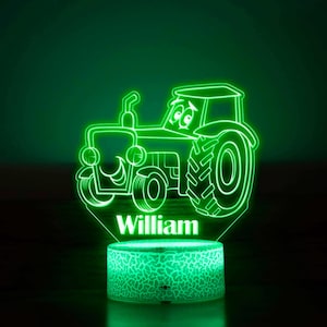 Personalized Tractor Lamp for Kids, Child Night Light, Boys Table Lamp, Nursery Decor, Boys Bedroom, Childrens Light, Tractor Gift