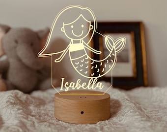 Personalised Baby Mermaid Night Light, Baby Girls Bedroom, Girls Room Decor, Nursery Decor, Birthday Gift for Girl, Girls Room Lamps