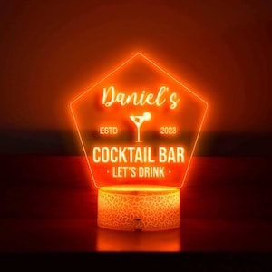 カクテルバー LED サイン - 地下バー ランプ - パーソナライズされた父の日ギフト - カクテル ドリンク トロリー カート デコレーション - カスタム パブ ランプ