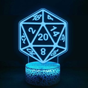 D20 Night Lamp, Dungeons & Dragons Decor, Dnd Table Lamp, Gaming Sign, Gaming Light, Game Room Decor, Gamer Gift, Gift for Game Player