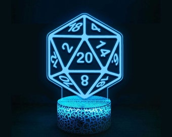Custom D20 Night Lamp, Dungeons & Dragons Decor