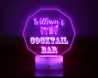 Personalized Cocktail Bar LED Night Light - Custom Home Bar Sign