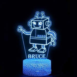 Retro Robot Night Lamp, Robot Night Light, Children's Bedroom Lamp, Children's Room Decor Lamp, Personalised Night Lamp, Kids Gift