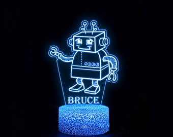 Retro Robot Night Light, Personalized Kids Room Decor
