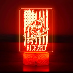 Personalized Skier Night Light - Custom Name Lamp - Ski Skiing Gift - Engraved Gift - 16 Color - Winter Sports - Skier Gift - Winter Gift