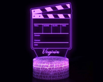 Personalized Clapperboard LED Night Lamp, Film Lover Gift